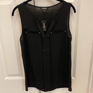 Express Women’s V Neck Black Dressy Tank Top with Gold Accents Size Small NWT